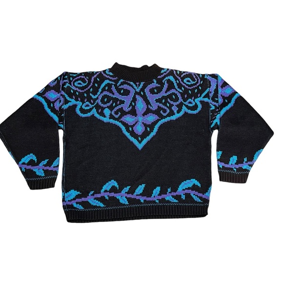 La Venture Sweaters - La Venture Vintage Abstract Jacquard Cozy 80’s Teal Black Purple Sweater
